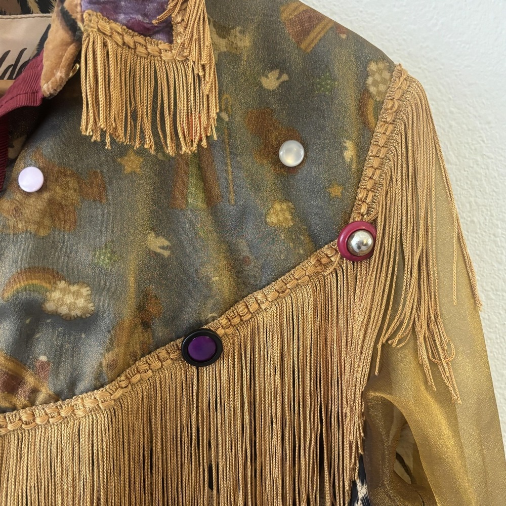 Vtg J. Wilde Silk Blend Leopard Top Jacket Womens M Western Fringe Boho Texas - Picture 7 of 12